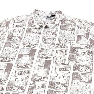 Pokemon Pikachu Snorlax Button Up All Over Print AOP Short Sleeve Casual XL NWOT